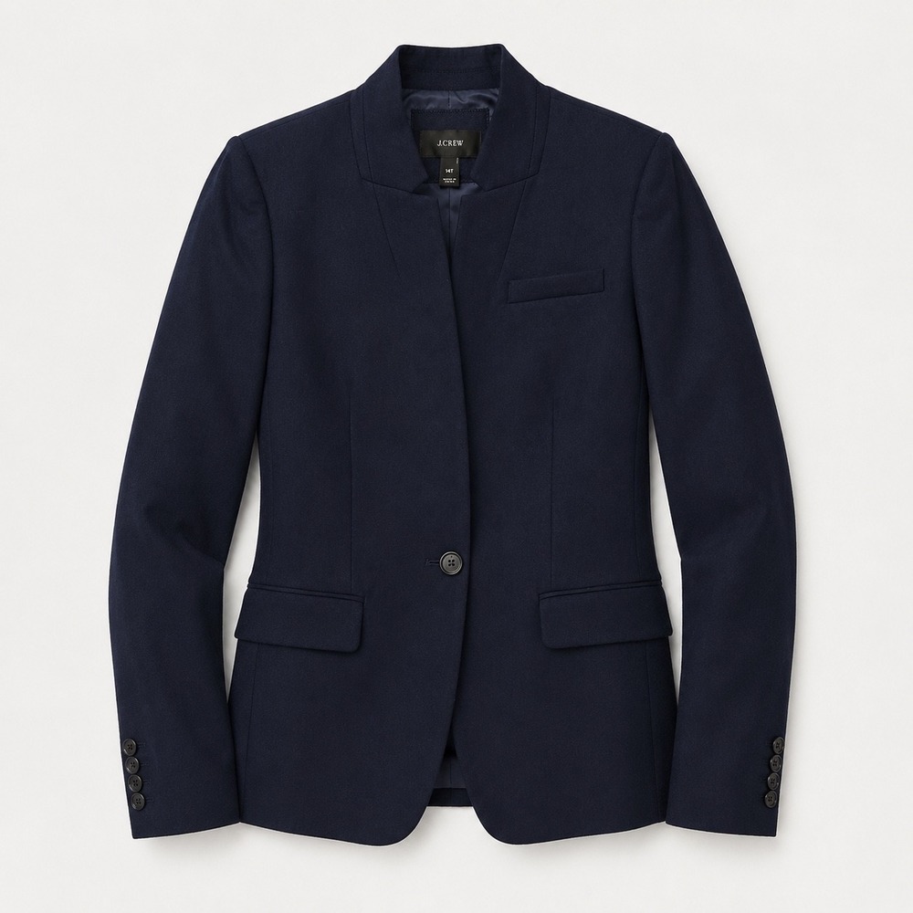 J. Crew Regent Blazer Size 14 Tall Navy Blue Wool Blend Standing Collar Classic
